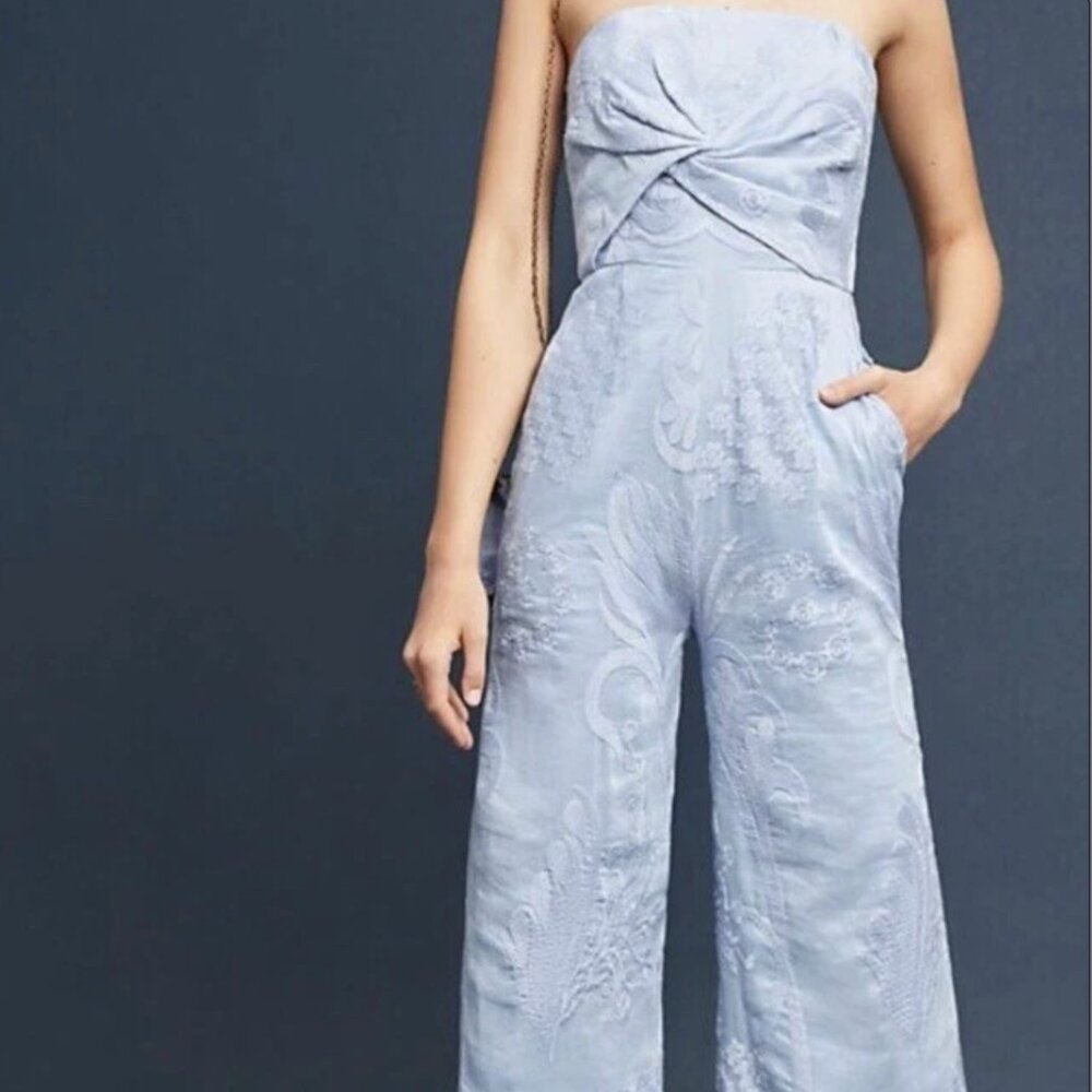🔥 Luxe Aijek x Anthropologie Strapless Red Jumpsuit – Silk & Linen Blend | Size